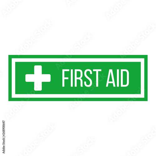 Green First Aid sign in square. flat vector icon for apps, website, labels, signs, stickers. Vector illustration isolated on white background