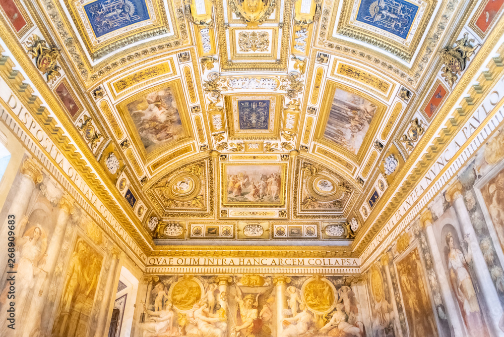Picturesque decoration of pope apartment in Castel Sant Angelo, or Hadrian Mausoleum, Rome, Italy