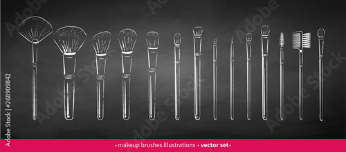 Chalk drawn vector set of makeup brushes