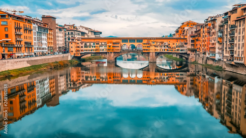 Ponte Vecchio bridge spans the Arno River in Florence, Italy