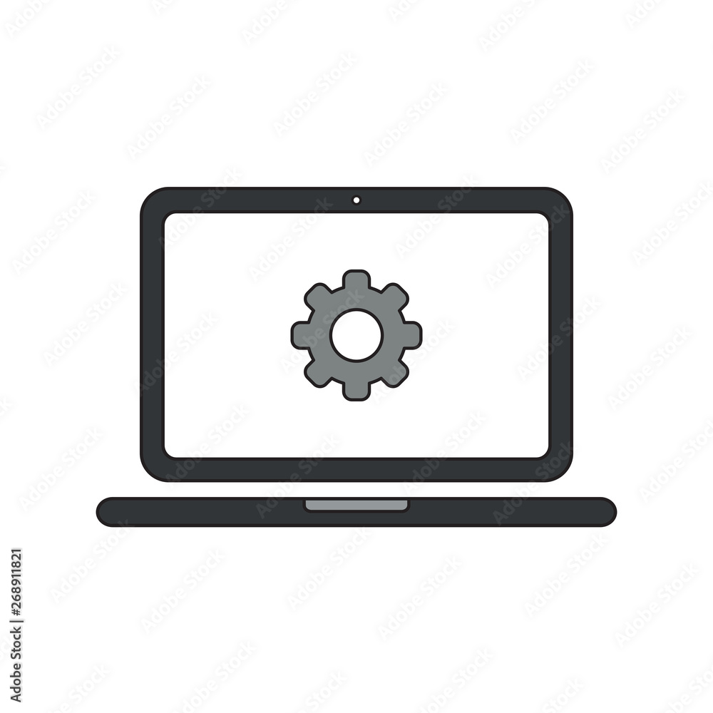 Vector illustration icon concept of laptop with gear. Vector illustration icon concept of laptop with gear.