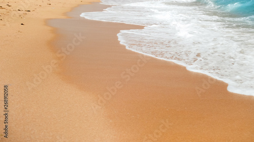 Beautiful image of sea sandy sea beach and big waves breaking over the shore