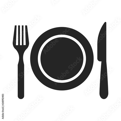 Restaurant icon. Fork, plate and knife