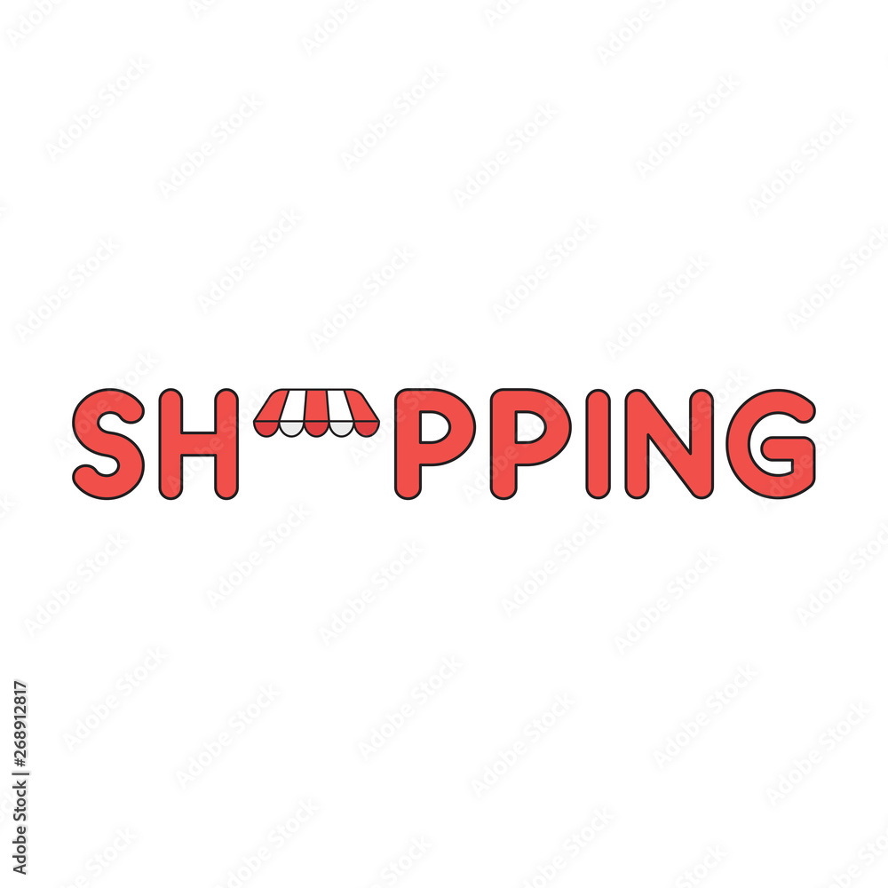 Vector icon concept of shopping word with shop awning. Vector icon concept of shopping word with shop awning.