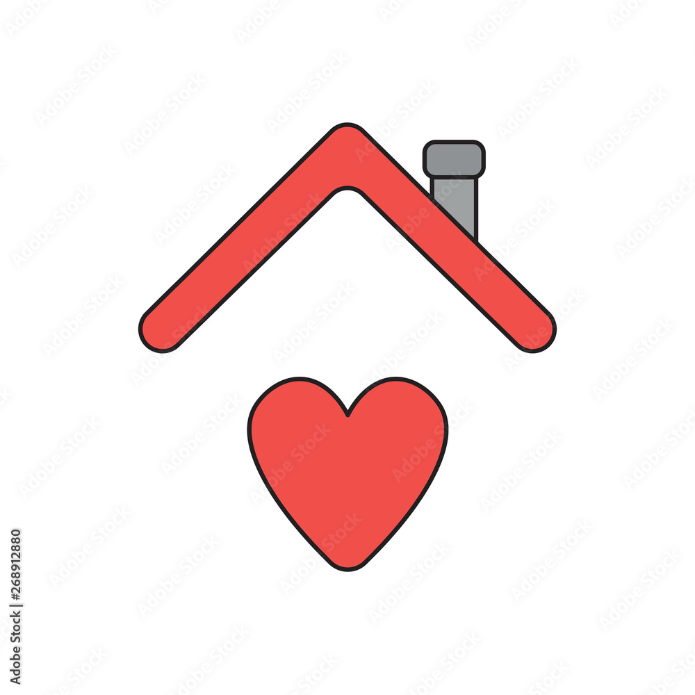 Vector icon concept of heart under house roof.