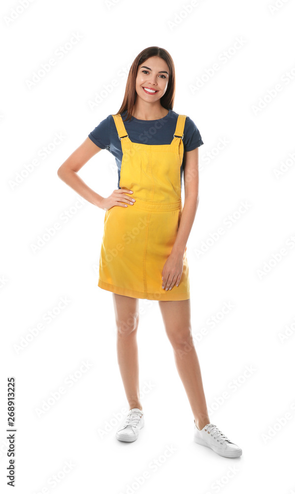 Full length portrait of pretty woman on white background Full length portrait of pretty woman on white background