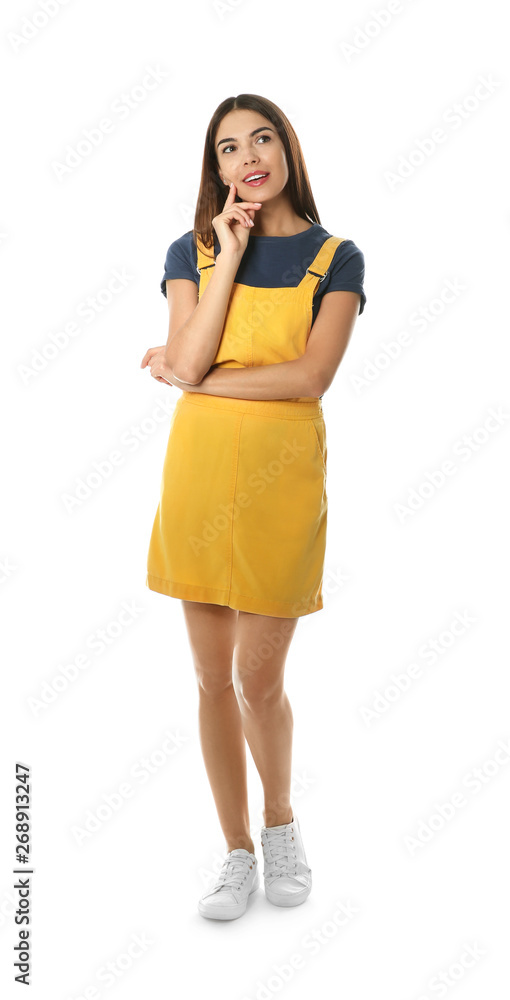 Full length portrait of pretty woman on white background Full length portrait of pretty woman on white background