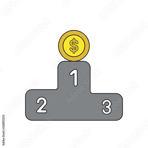 Vector icon concept of dollar coin on first place of winners podium.