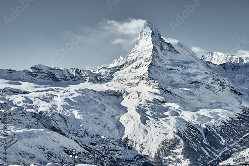 amazing great classic winter view of Matterhorn from Zermatt