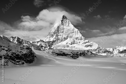 black and white contrast great view of Matterhorn mountain East wall 