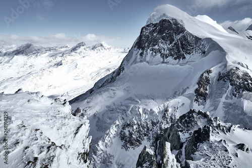 the summit of Breithorn with glaciers, snow and cliffs  , Alps, Switzerland, Europe