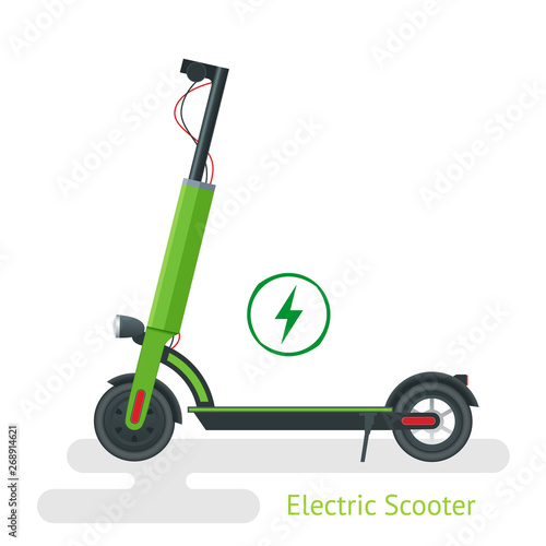 Electric Scooter on the road. Electric scooter transportation you can rent for a quick ride. Eco city transport.