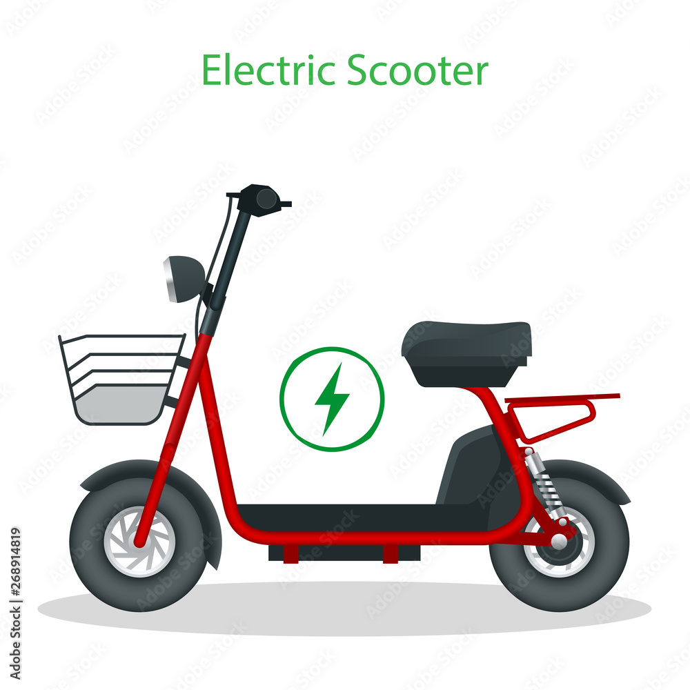 Electric Scooter with seat on the road. Electric scooter transportation you can rent for a quick ride. Eco city transport. Electric Scooter with seat on the road. Electric scooter transportation you can rent for a quick ride. Eco city transport.