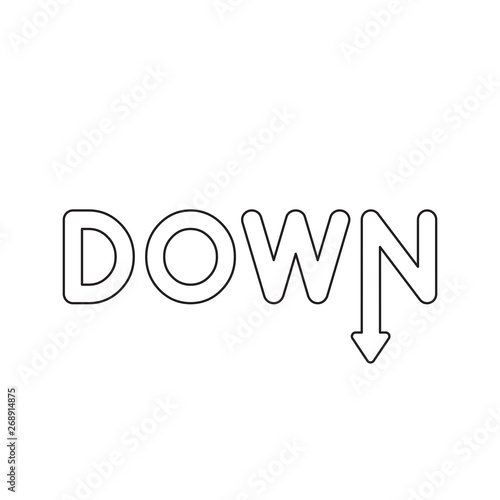 Vector icon concept of down word with arrow moving down.