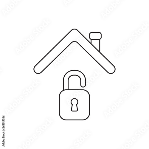 Vector icon concept of opened padlock under roof.