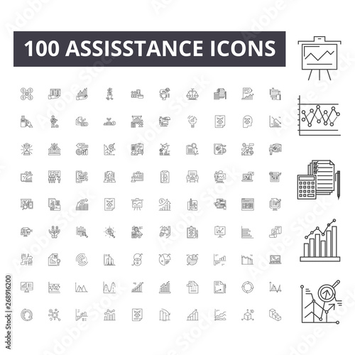 Assisstance line icons, signs, vector set, outline concept illustration photo