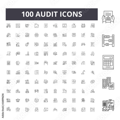 Audit line icons, signs, vector set, outline concept illustration