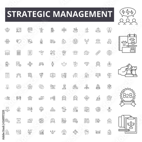 Strategic management line icons, signs, vector set, outline concept illustration