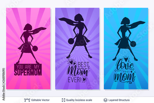 Set of Mother Day greeting card vector templates.
