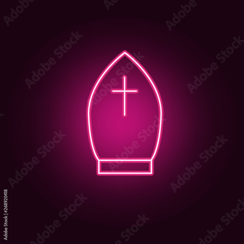 pope hat neon icon. Elements of Religion set. Simple icon for websites, web design, mobile app, info graphics