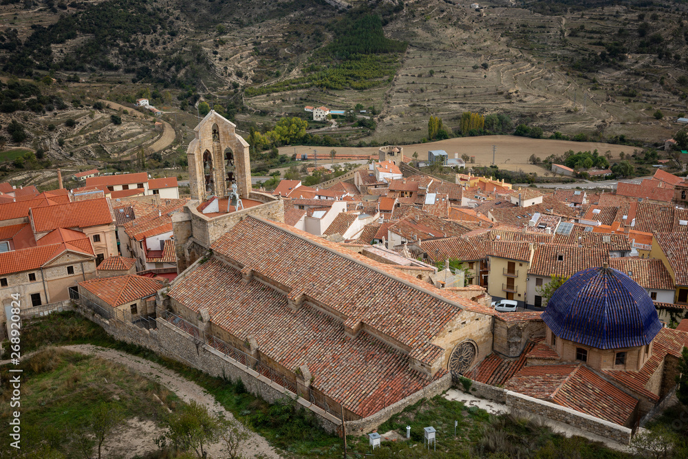 view over Morella town, province of Castellon, Valencian Community, Spain