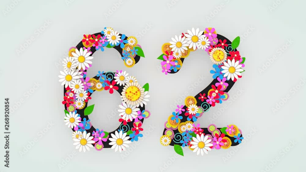 Numerical digit floral animation, 62. Numerical digit floral animation, 62.