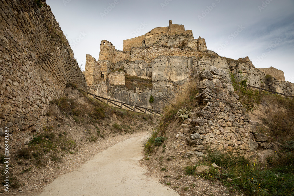access to the medieval castle in Morella town, province of Castellon, Valencian Community, Spain