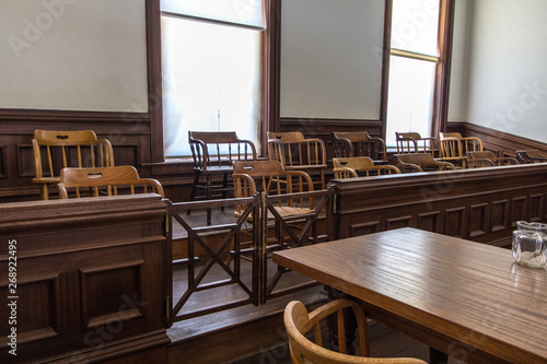 Canvas Print Jury box in small county courthouse.