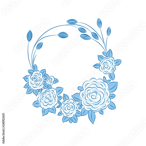 Blue roses floral wreath decoration, vector illustration. Good for birthday cards, congratulation cards, thank you cards