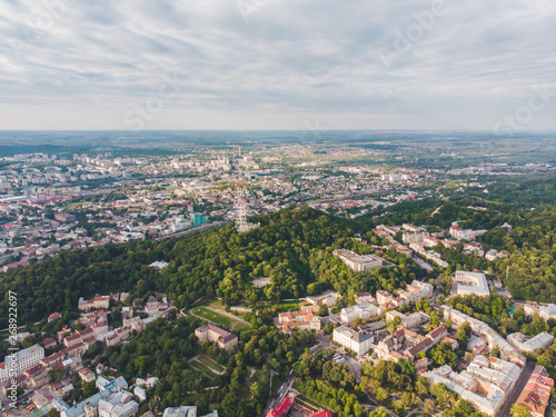Fototapeta Naklejka Na Ścianę i Meble -  aerial view old european city with red roofs