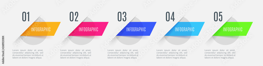 Infographic arrows with 5 step up options and glass elements. Vector ...