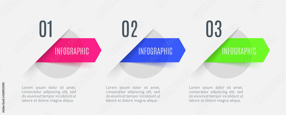 Infographic arrows with 3 step up options and glass elements. Vector template in flat design style