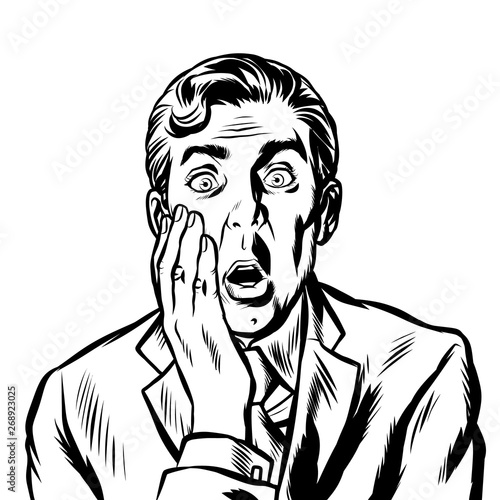 the surprised man covered his face with his hand