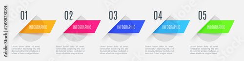 Infographic arrows with 5 step up options and glass elements. Vector template in flat design style