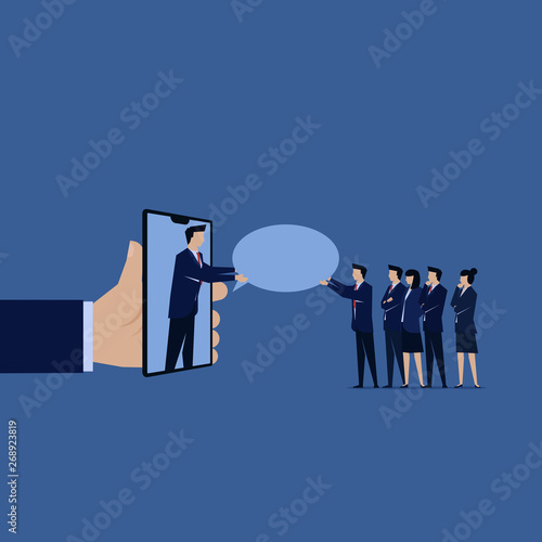 Refer to friend businessman give chat bubble to friends.