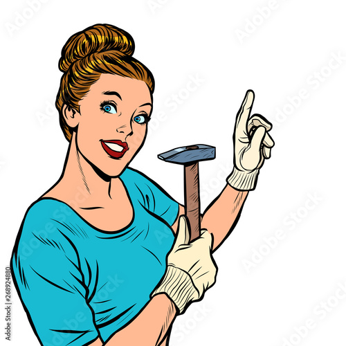 a woman with a hammer