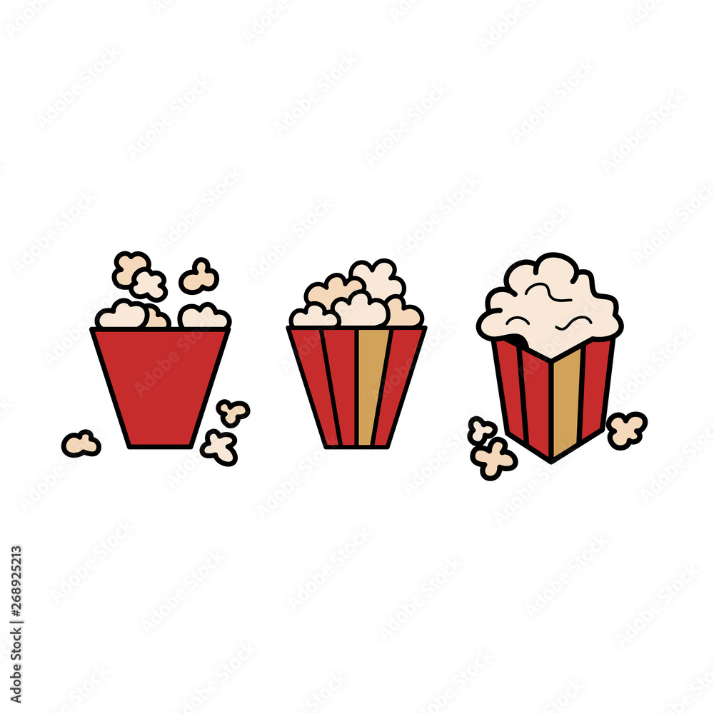 Popcorn line icon set. Sweet or salty corn. Fast food logo. Stock Vector |  Adobe Stock