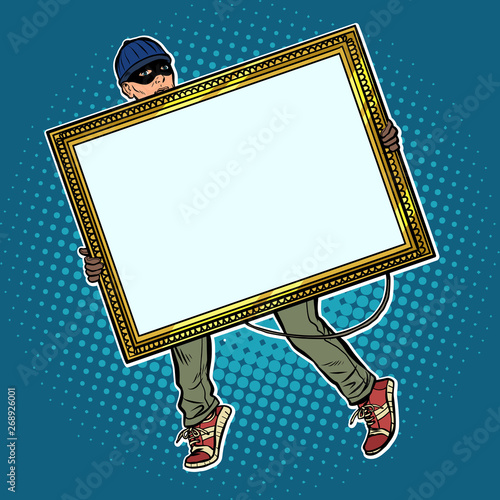 a thief steals a painting