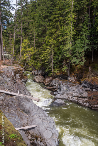 Majestic mountain river in Vancouver  Canada. View with mountain background.