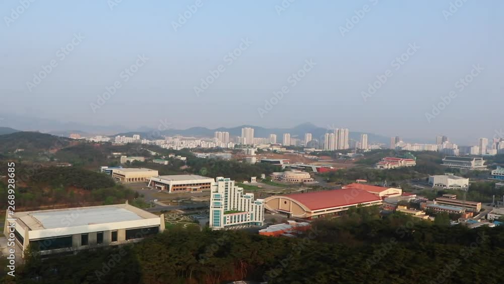 Tripod shot, showing the outskirts of Pyongyang in North Korea. Tripod shot, showing the outskirts of Pyongyang in North Korea.