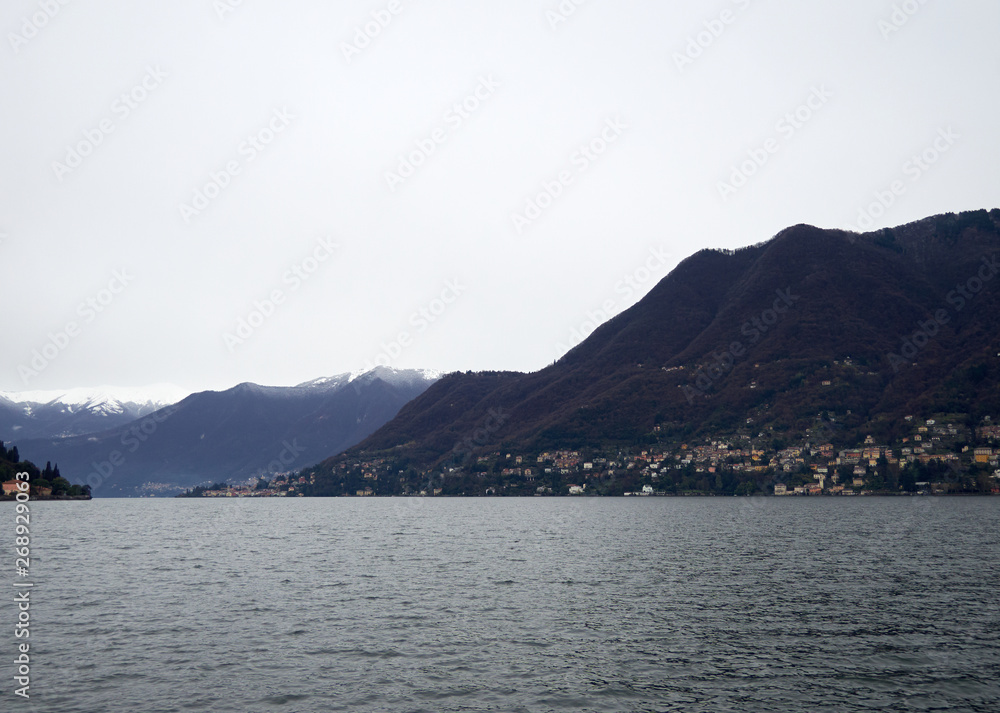 View of the landscape of Lago di Como in Italy in winter