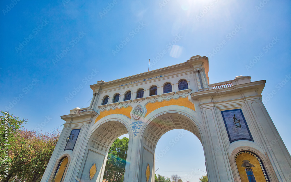 The landmark monument of Arches of Guadalajara (Los Arcos) located in historic city center