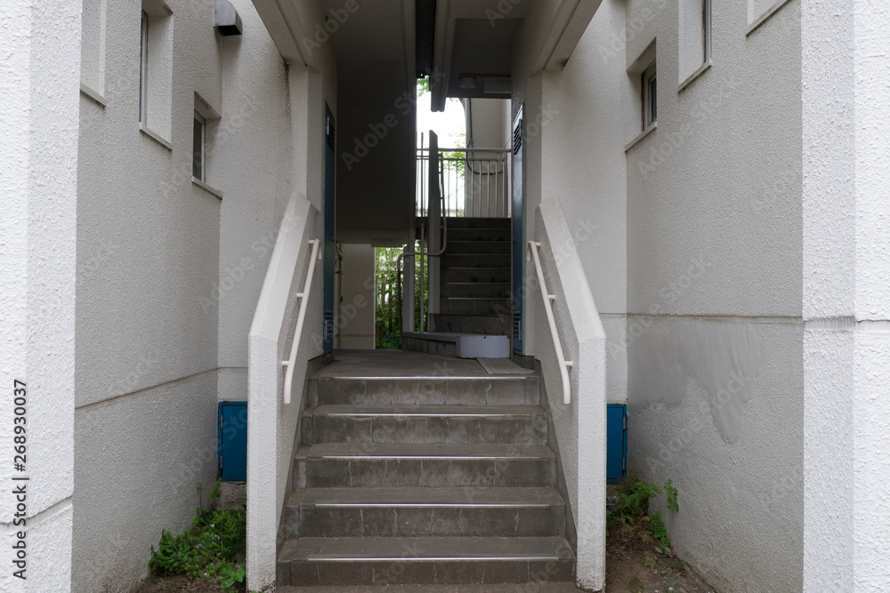 A staircase of an apartment building A staircase of an apartment building