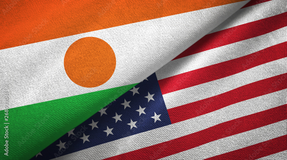 Niger and United States two flags textile cloth, fabric texture Niger and United States two flags textile cloth, fabric texture
