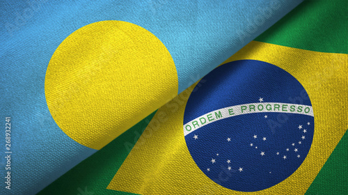 Palau and Brazil two flags textile cloth, fabric texture 