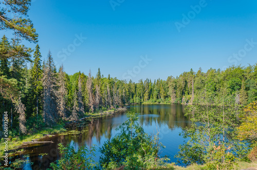 The quiet inner lake of the island of Valaam. The unique nature of Karelia.