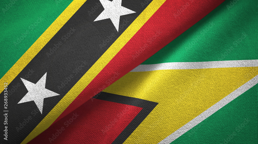 Saint Kitts and Nevis and Guyana two flags textile cloth, fabric texture