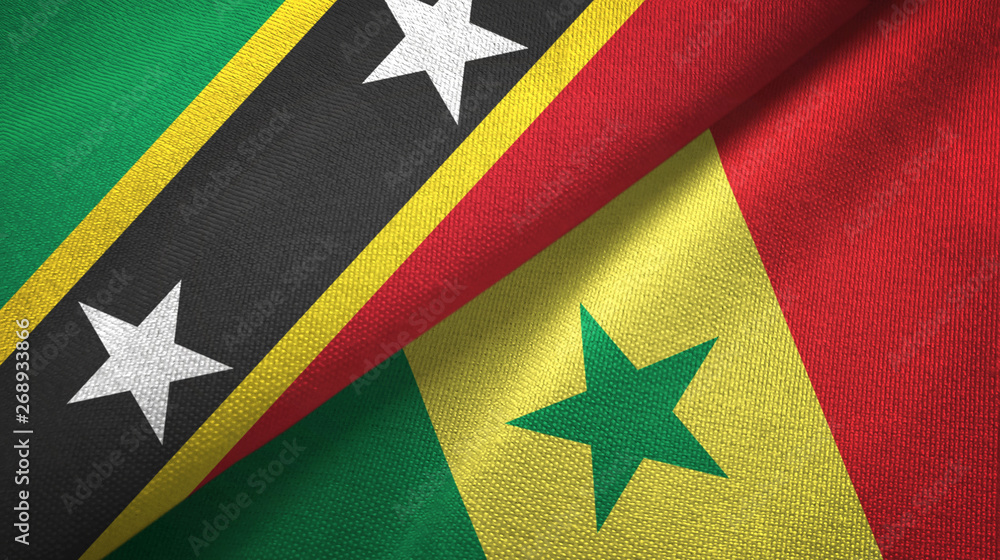 Saint Kitts and Nevis and Senegal two flags textile cloth, fabric texture Saint Kitts and Nevis and Senegal two flags textile cloth, fabric texture