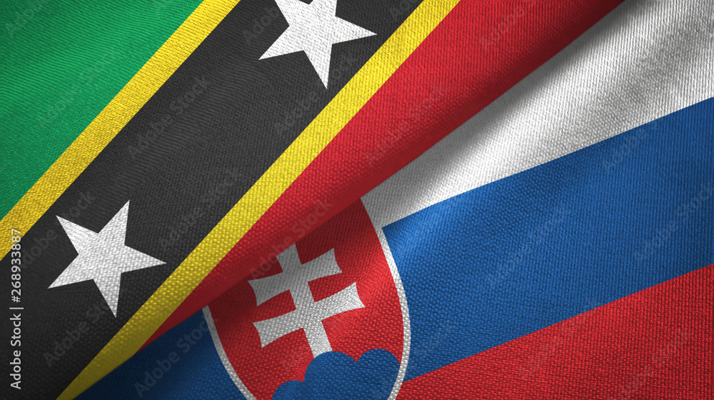 Saint Kitts and Nevis and Slovakia two flags textile cloth, fabric texture Saint Kitts and Nevis and Slovakia two flags textile cloth, fabric texture
