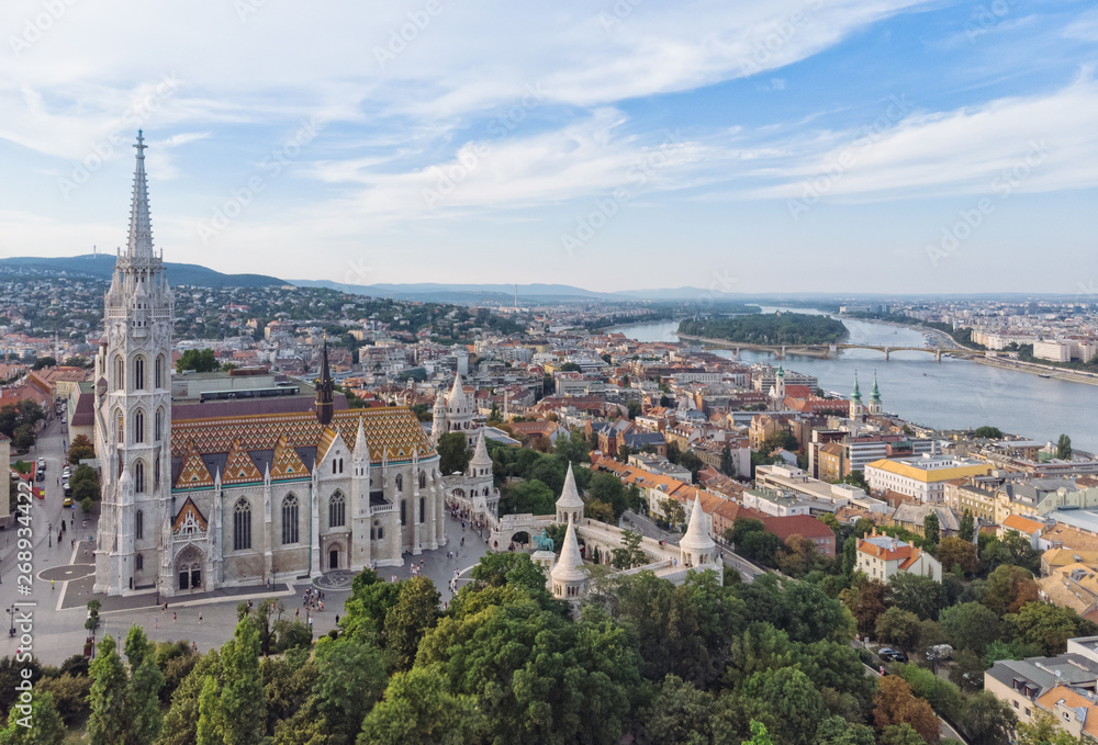 Budapest Matthias Church on Castle Hill aerial